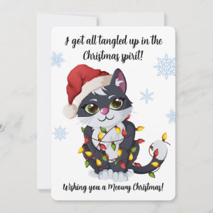 Gato Enredado en Luces de Navidad Meowy Navidad