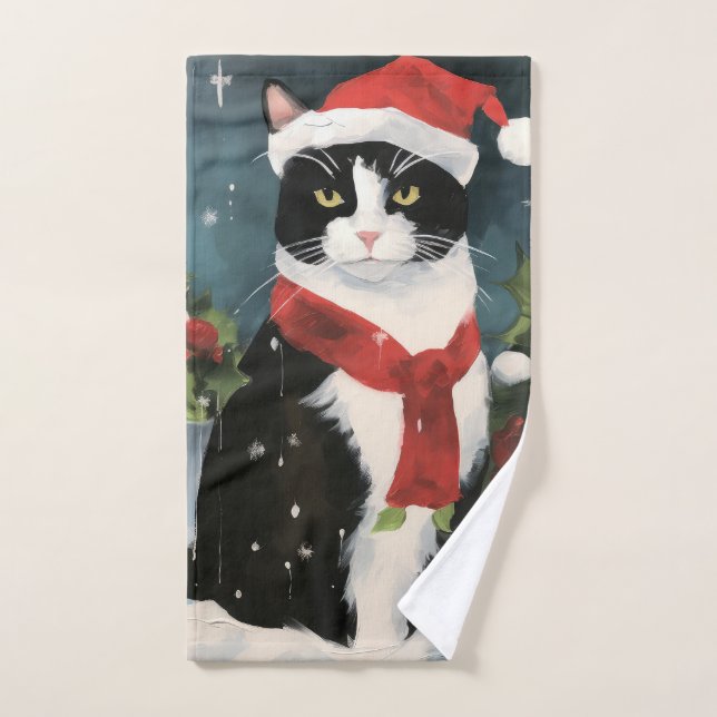 Gato esmoquin en Navidad con nieve (Toalla de mano)