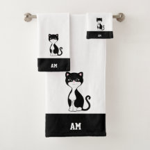 Gato esmoquin y monograma en negro y blanco