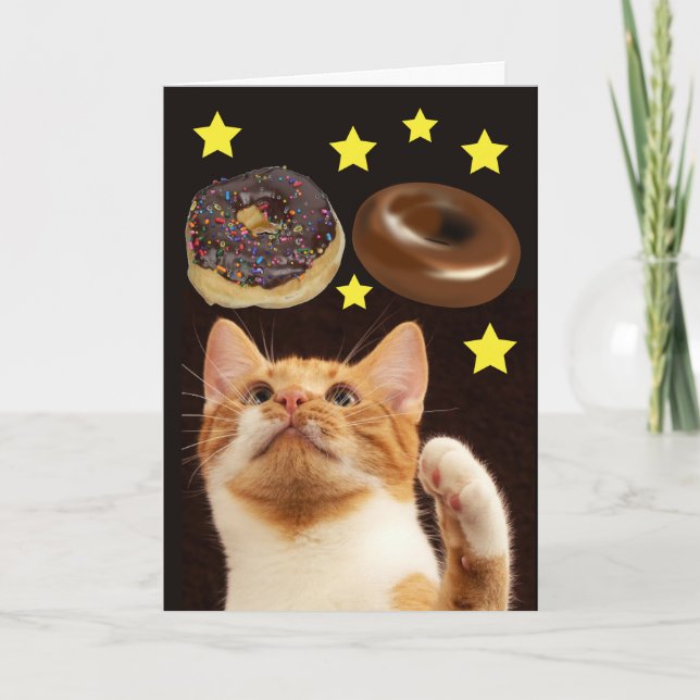 GATO ESPACIAL CON DONUTS TARJETAS DE CUMPLEAÑOS (Anverso)