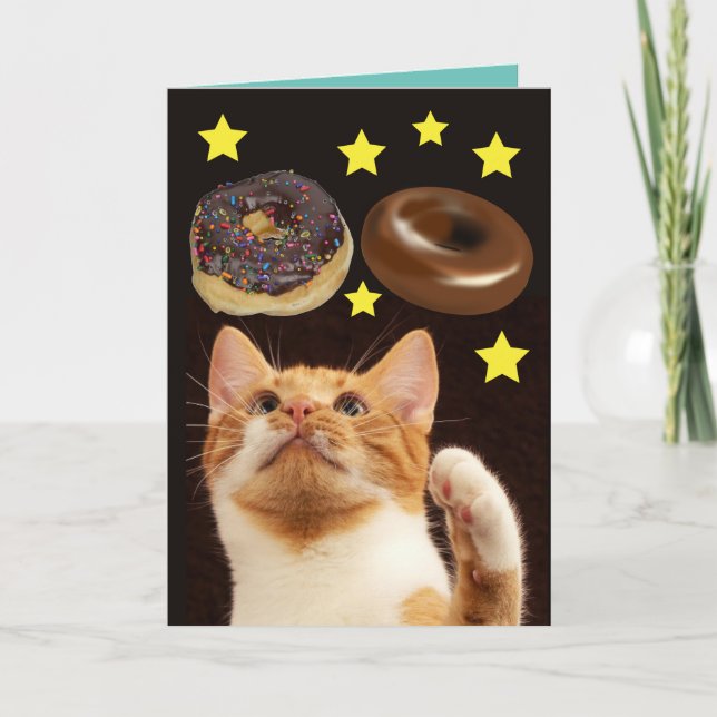 GATO ESPACIAL CON DONUTS TARJETAS DE CUMPLEAÑOS (Anverso)