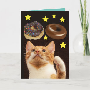 GATO ESPACIAL CON DONUTS TARJETAS DE CUMPLEAÑOS