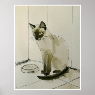 Gato Esperando El Dibujo De La Cena - Impresión De