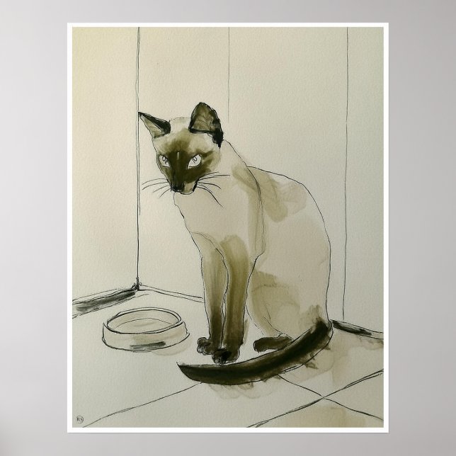 Gato Esperando El Dibujo De La Cena - Impresión De (Frente)
