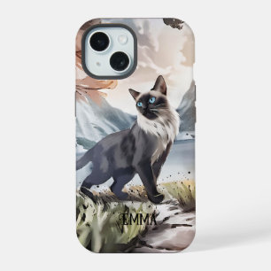 Gato esponjoso blanco y negro acuarela en la natur