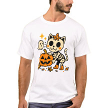 Gato Esqueleto Adorable con Camiseta de Calabaza