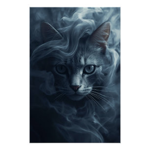 Gato Etéreo en Humo y Niebla – Póster Místico