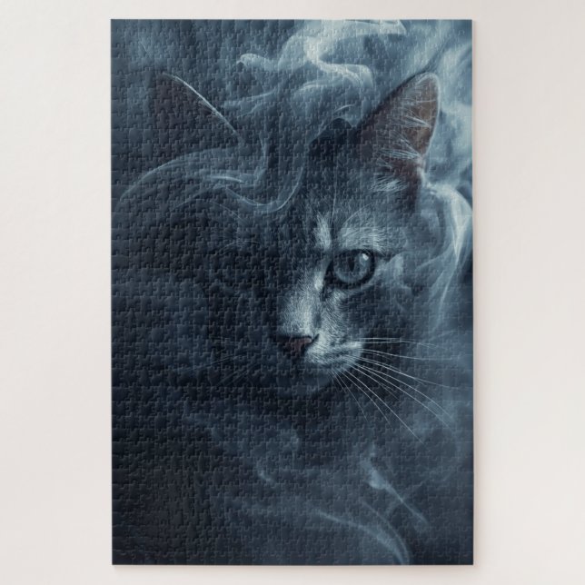 Gato Etéreo en Humo y Niebla – Rompecabezas Místic (Vertical)