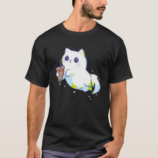 Gato Fantasma Con Café Helado Gracioso Camiseta