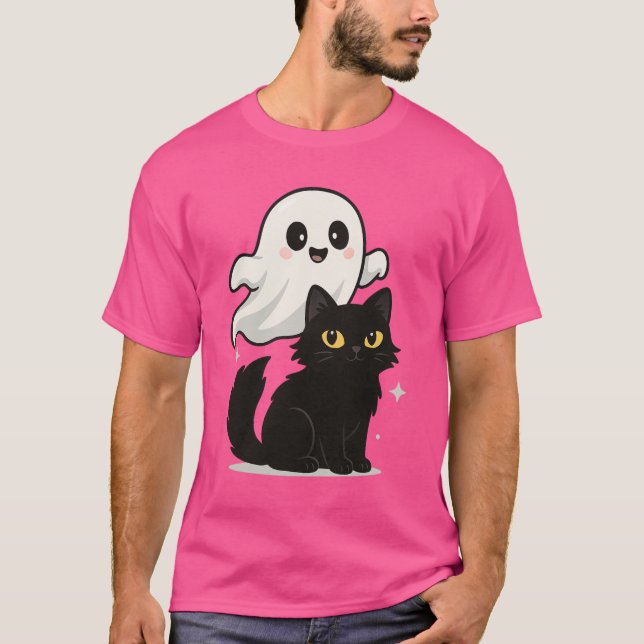 Gato fantasma con vibración de una camiseta gracio (Anverso)