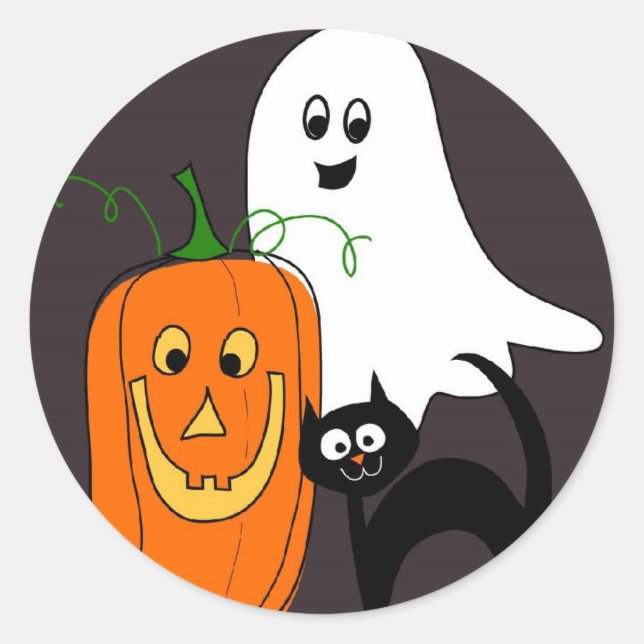Gato fantasma y Pegatinas de Halloween con calabaz (Anverso)