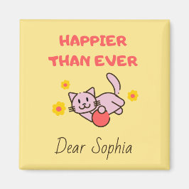 Gato feliz amarillo con imán de flores