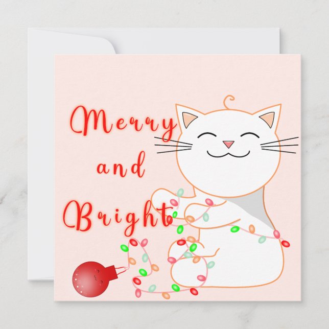 Gato Feliz Jugando Con Luz LED | Tarjeta Plana Lin (Anverso)