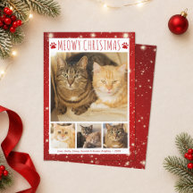 Gato FELIZ NAVIDAD 4 Fotos Huellas de patas rojas