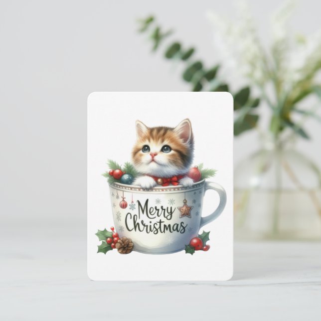 Gato Feliz Navidad en una Taza - Navidad (Anverso de pie)