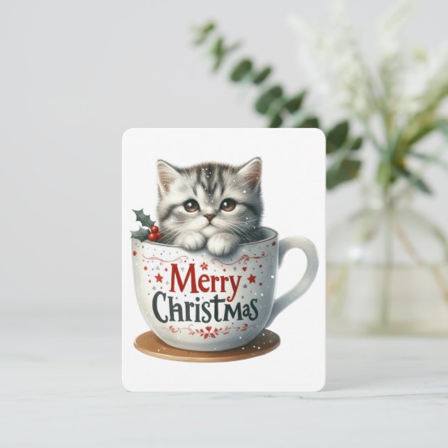 Gato Feliz Navidad en una Taza - Navidad (Anverso de pie)
