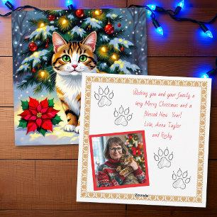Gato Festivo y Flor de Pascua Navidad Personalizad