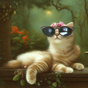 Gato Floral Cute Con Camiseta De Gafas De Sol