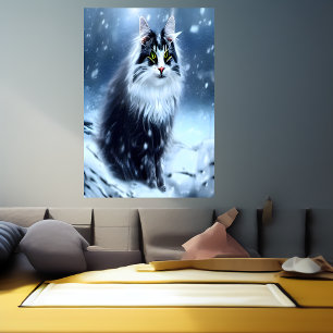 Gato forestal noruego en la nieve   Poster de arte