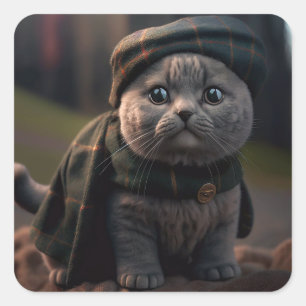 Gato frito escocés en un Pegatina Gorra escocés