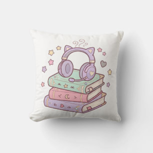 Gato gamer lindo Auriculares Libros Almohada