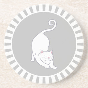 Gato gatito blanco lindo en posavasos gris y blanc