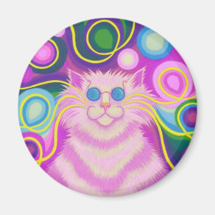 Gato-gatito-delic Imán de frigorífico rosa redondo