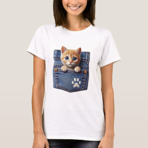 Gato gatito dentro de la camiseta de las mujeres d