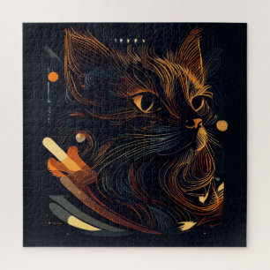 Gato gatito en el rompecabezas negro