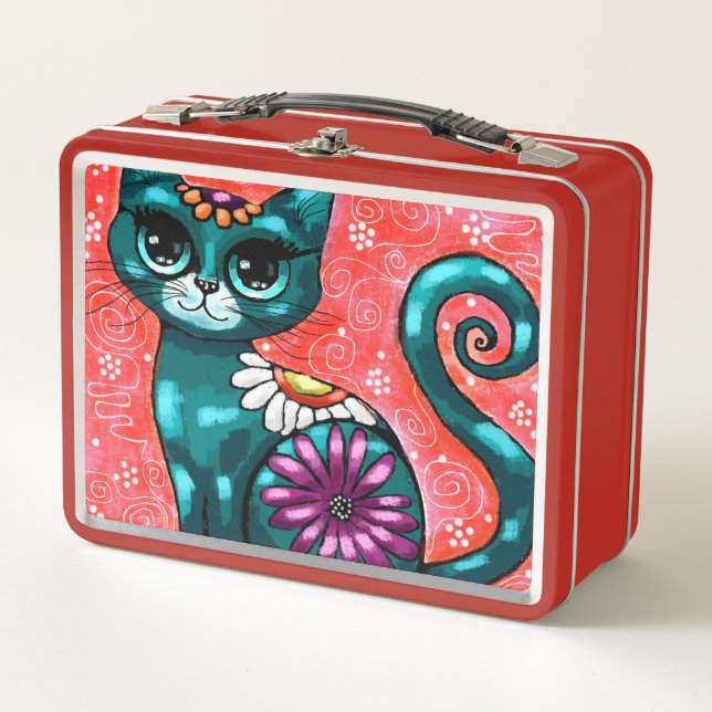 Gato gatito gigante sentado en una alfombra floral (Anverso)