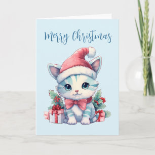 Gato gatito lindo en un sombrero de Santa Navidad