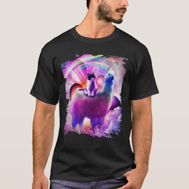 Gato Gatito Montado En Llama Arcoiris En Camisa Es (Anverso)