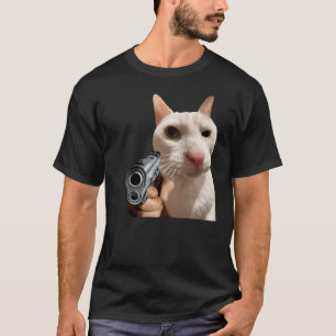 Gato genial con pistola divertida camiseta de meme