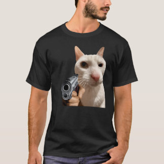 Gato genial con pistola divertida camiseta de meme