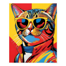 Gato genial del arte pop con gafas de sol