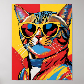 Gato genial del arte pop con gafas de sol