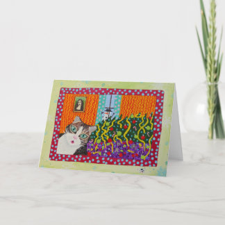 Gato golpea con tarjeta de arte popular de árbol d