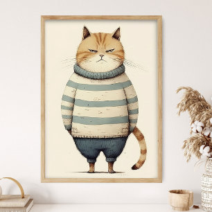 Gato Gordo y Naranja con Suéter Azul, Decoración d