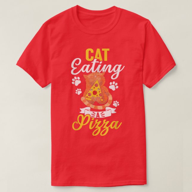 Gato gracioso comiendo una camiseta de pizza (Diseño del anverso)