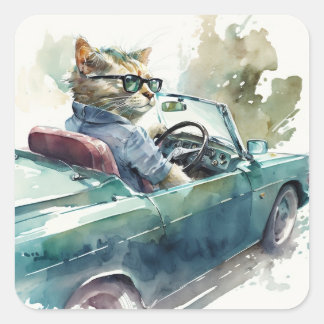 Gato gracioso conduciendo a un pegatina de autos d