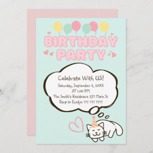 Gato gracioso en una invitación de cumpleaños Gorr