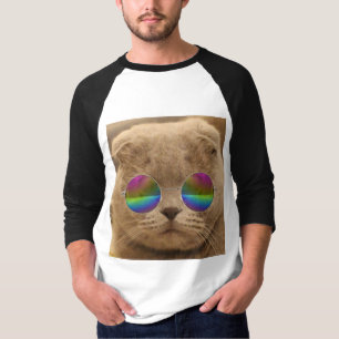Gato gris con camisetas funky de gafas de sol