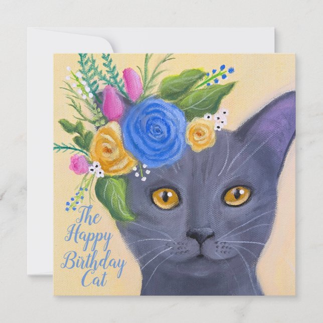 Gato gris con flores Arte caprichoso (Anverso)