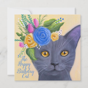 Gato gris con flores Arte caprichoso