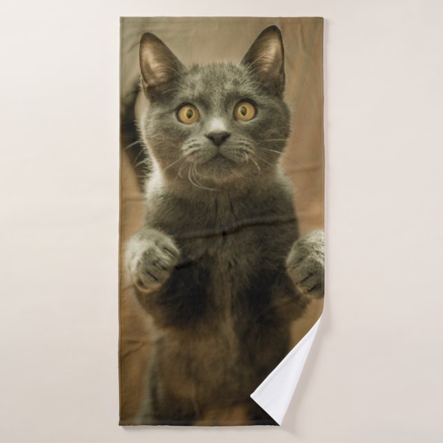 GATO GRIS EN DOS PIES (Toalla de baño)