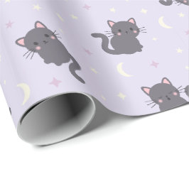 Gato Gris Lindo Papel de Regalo Morado