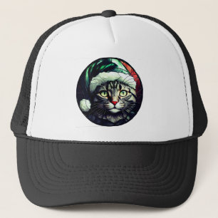 Gato Gris Tabby de Vidrio Emplomado en Sombrero Ve