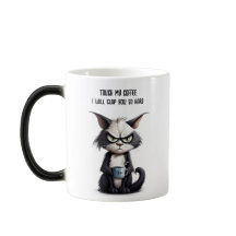 Gato gruñón con taza de café