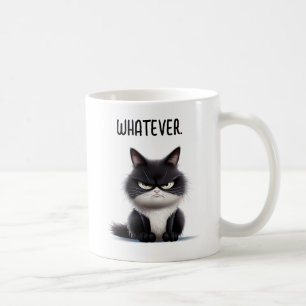 Gato gruñón con taza de café