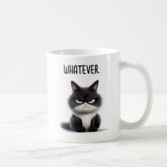Gato gruñón con taza de café (Derecha)